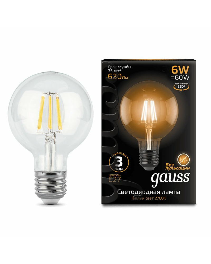 Лампочка Gauss 105802106 G95 E27 6 Вт 2700K ціна