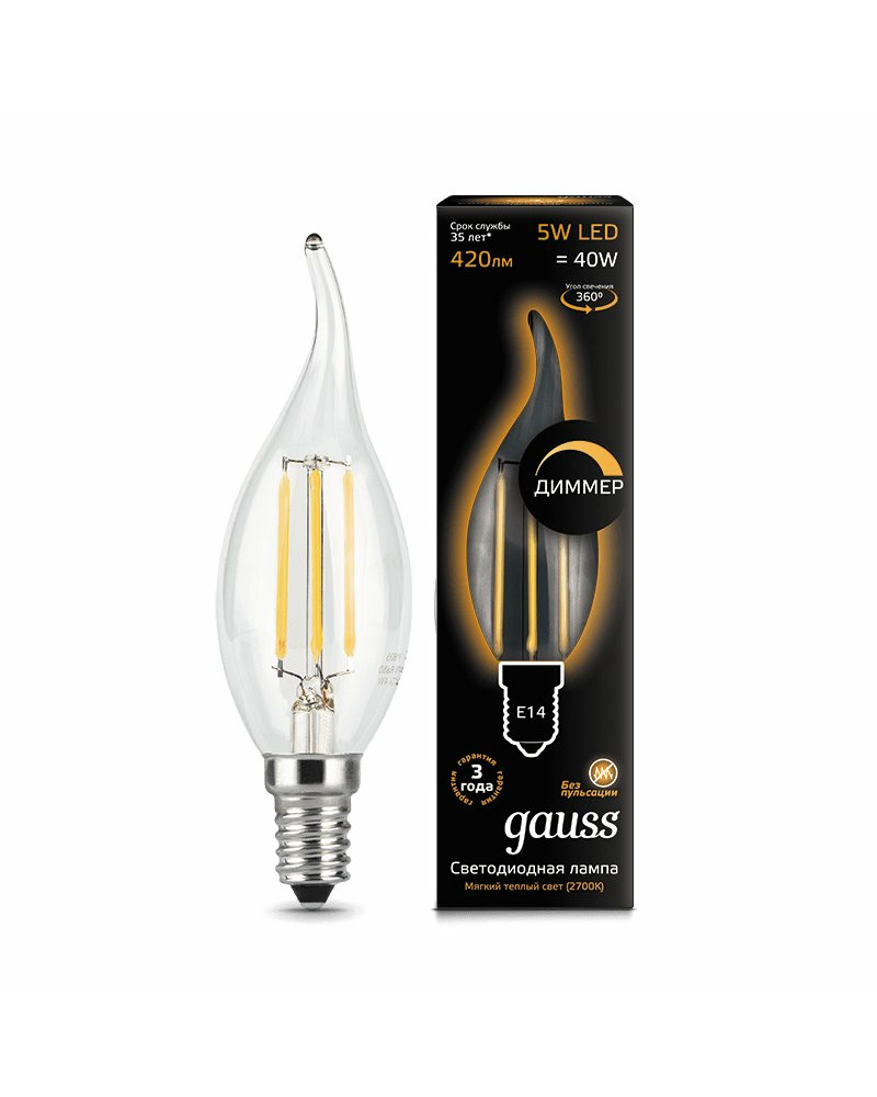 Лампочка Gauss 104801105-D C37 E14 5 Вт 2700K цена
