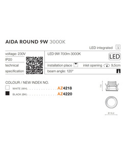 Точечный светильник AZzardo AZ4220 Aida Round 9w 3000k Bk  отзывы