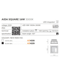 Точечный светильник AZzardo AZ4229 Aida Square 16w 3000kBk  отзывы