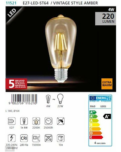 Лампа Едісона EGLO E27-LED-ST64  опис