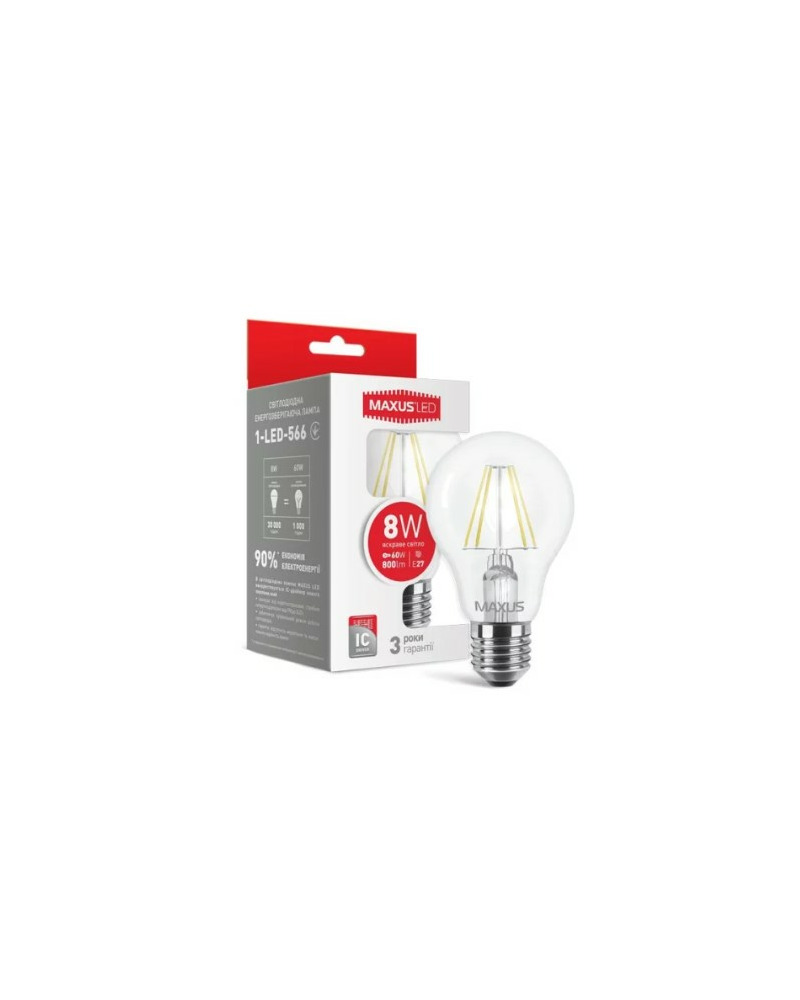 Лампа Maxus 1-LED-566 (filam) А60 E27 8W 4000K 800Lm IP20 цена
