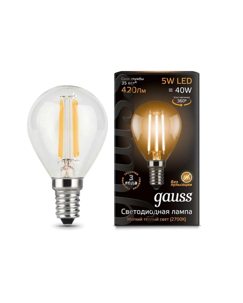 Лампочка Gauss 105801105 E14 G45 5W 2700K 420Lm цена