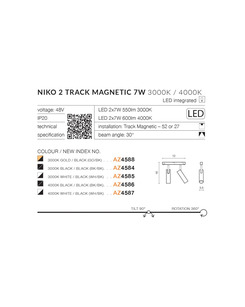 Магнітний світильник AZzardo AZ4588 Niko 2 Track Magnetic 2x7w 3000k Go/Bk  опис