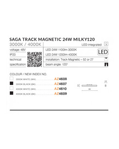 Магнітний світильник AZzardo AZ4607 Saga Track Magnetic 24w Milky120 3000k Bk  відгуки