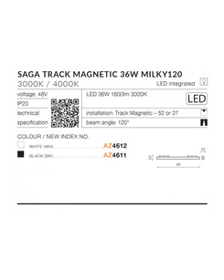 Магнітний світильник AZzardo AZ4611 Saga Track Magnetic 36w Milky120 3000k Bk  купити