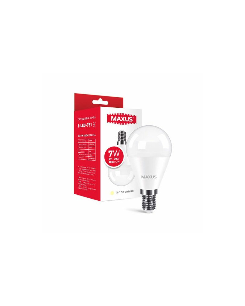 Лампочка Maxus 1-LED-751 E14 7W 3000K 840Lm IP20 ціна