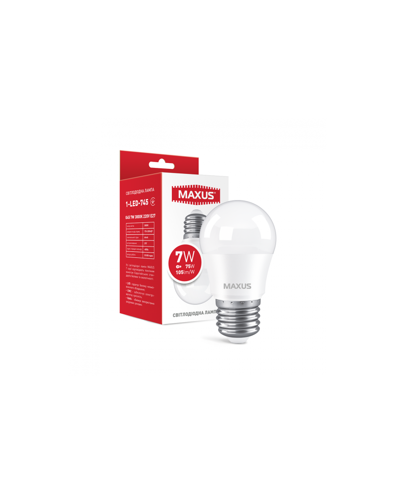 Лампочка Maxus 1-LED-745 E27 7W 3000K 840Lm IP20 цена