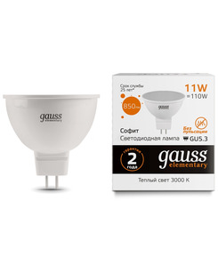 Лампочка Gauss 13511 MR16 GU5.3 11W 850Lm 3000K цена