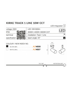 Трековый светильник AZzardo AZ4656 Kirke LED 10W 800Lm 3000K/4000K/6000K 1L  характеристики