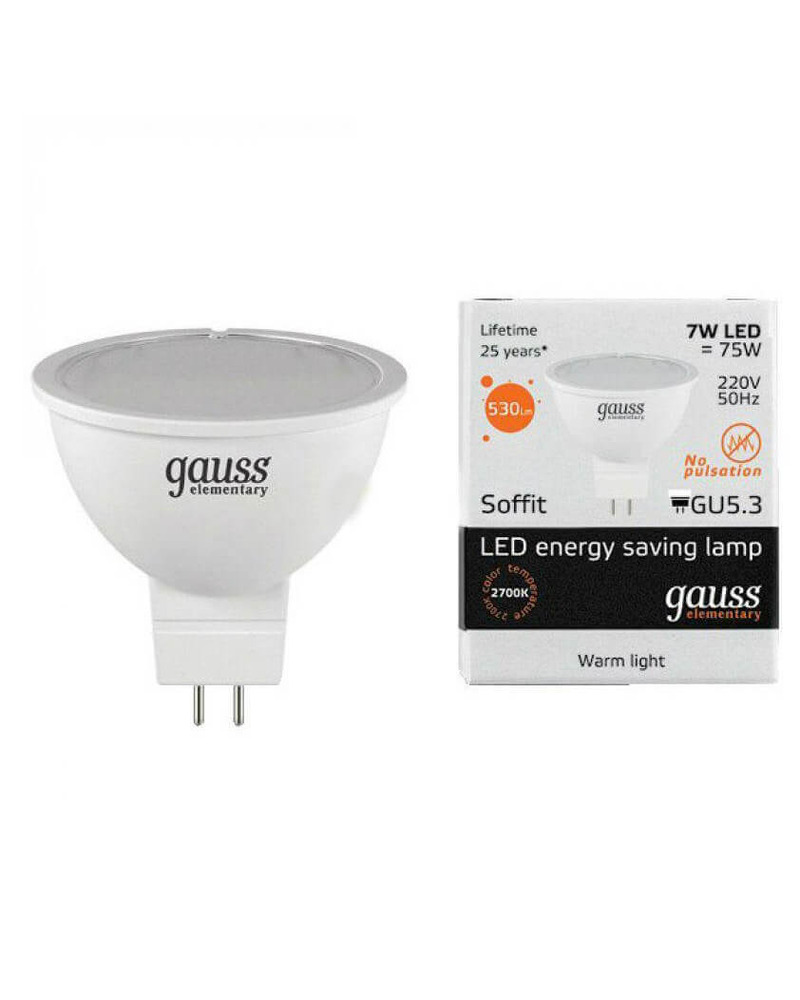 Светодиодная лампочка Gauss 13517 Elementary MR16 GU5.3 7 Вт 530LM 3000K Фото 0 Светодиодная лампочка Gauss 13517 Elementary MR16 GU5.3 7 Вт 530LM 3000K цена