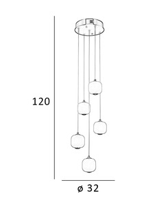 Люстра Italux PND-34362-5-HBR-OPAL Ganti Led 5x12W 3000K 1300Lm IP20 Золота  характеристики